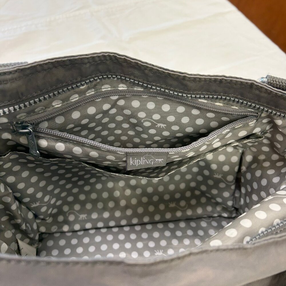 Kipling Gray Tote Bag – Style TM5251-076 – Polka Dot Lining - Picture 12 of 15